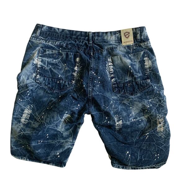 ENCRYPTED Men’s Size 40 Paint Spatter Denim Jean Bermuda Shorts - Picture 3 of 13